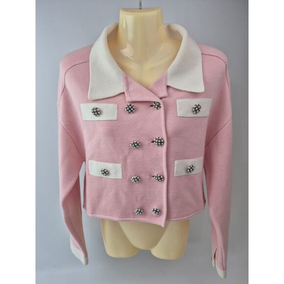 Alice + Olivia Women's Pink Verdell Cropped Knit Jacket Size Small - Picture 4 of 7